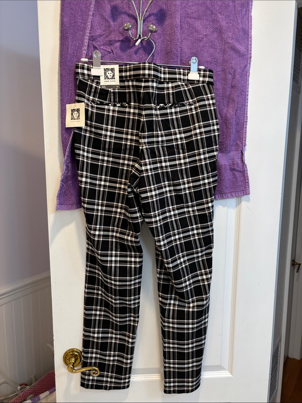 NWT Anne Klein Black & White Plaid Skinny Pants - Picture 4 of 8